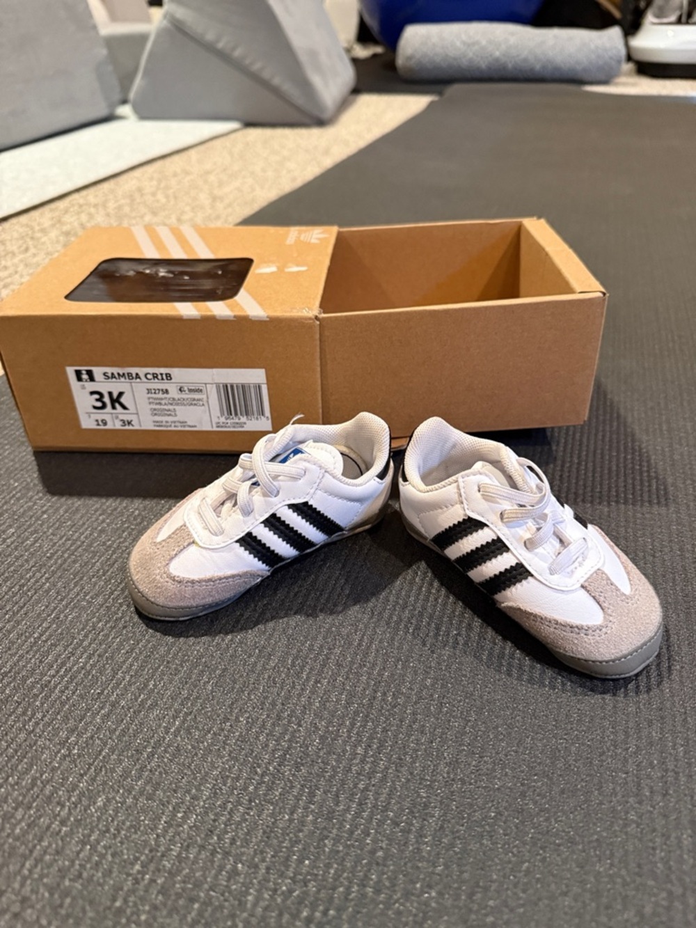 adidas White and Black Kids Samba Crib Shoes